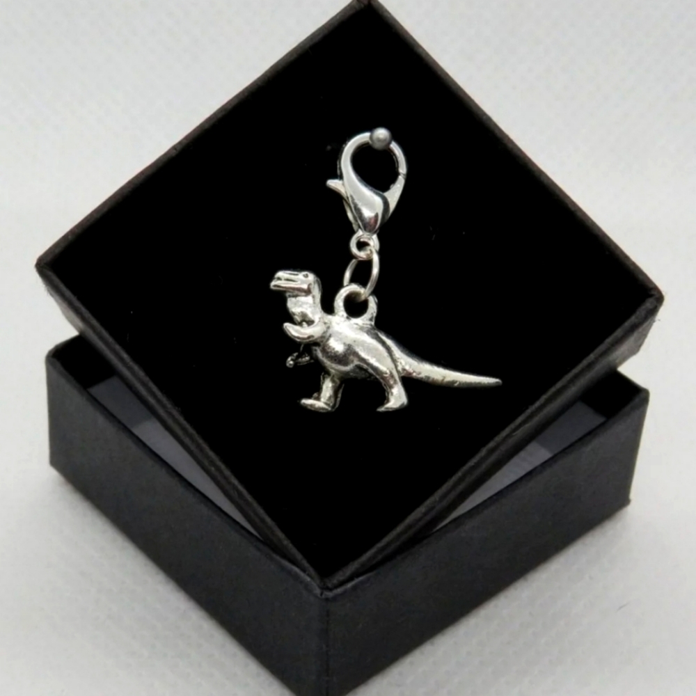 T-rex planner charm dino clipon silver jurassic